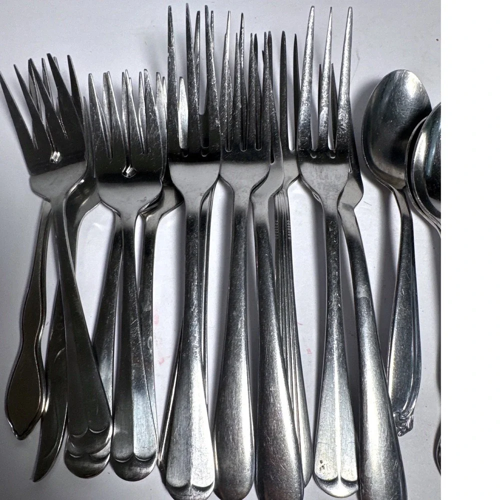 Flatware Set Mixed 15pc Silver Mismatched Stainless Steel Lot